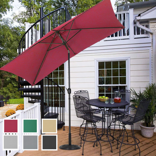 2x3M Parasol Umbrella Patio Sun Shade Crank Tilt with Round Base,Wine Red