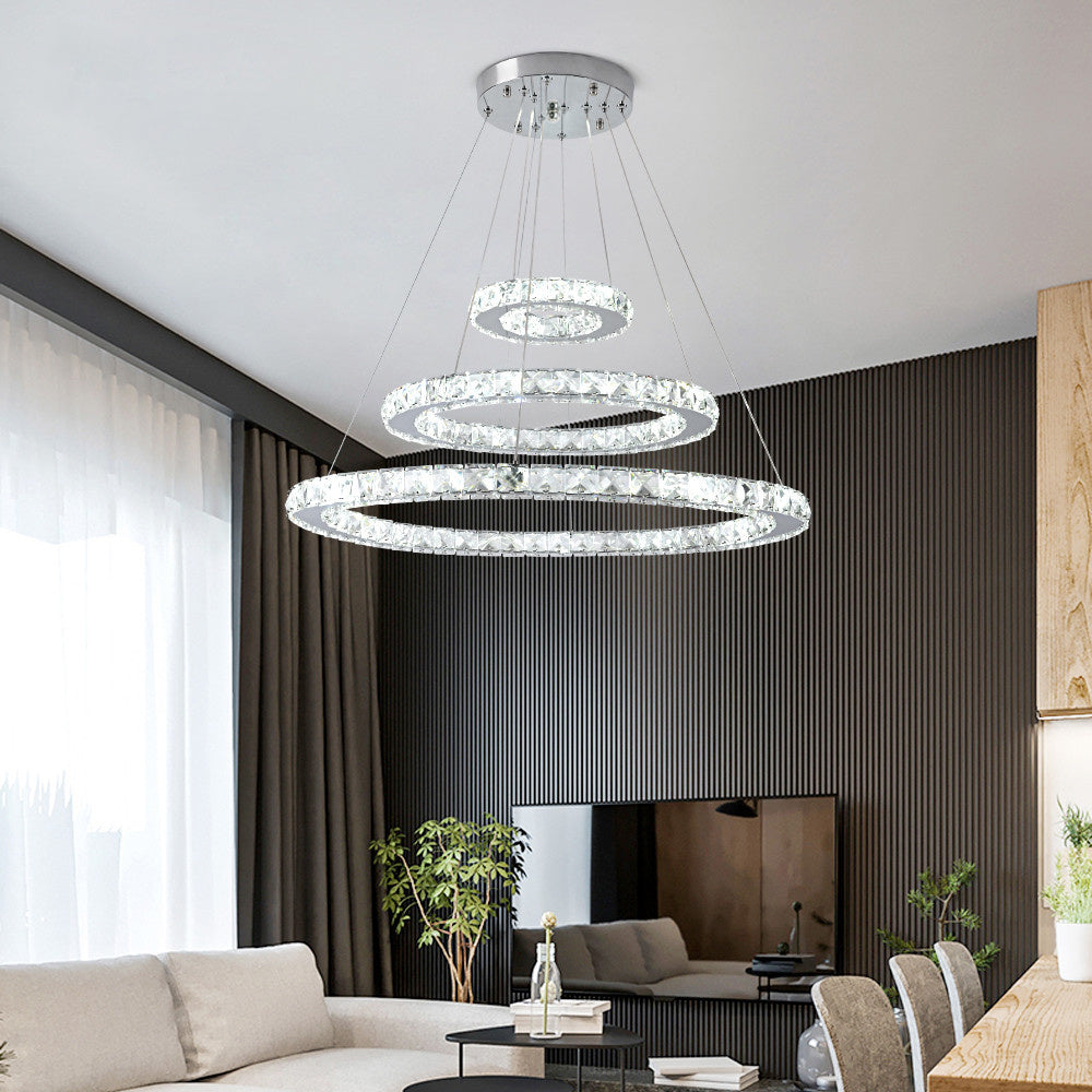 White LED Chandelier Lamp Wire Pendant Crystal Ceiling Lights, 20+40+60CM