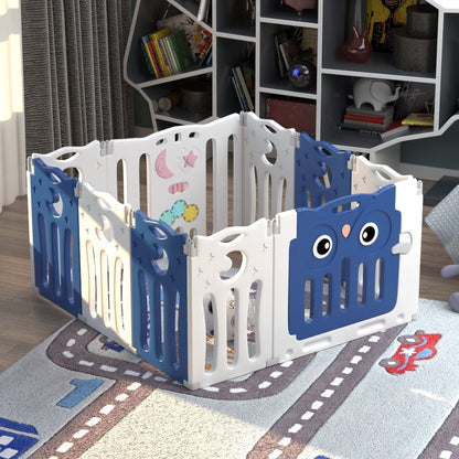 Kids Child Playpen Foldable Safety Gate Fence with Lock Blue 10 Panels