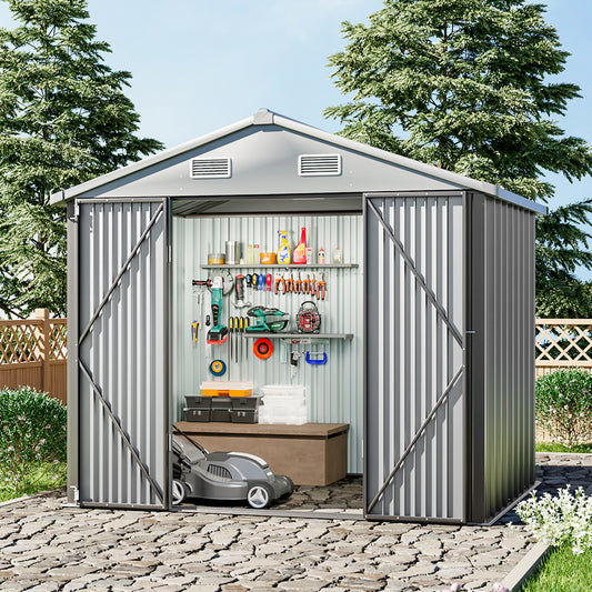 Grey 238.8cm Outdoor Garden Metal Storage Shed with Lockable Door