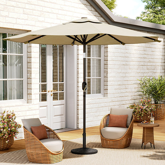 3M Beige Large Garden LED Parasol Outdoor Umbrella with Light Sun Shade Crank Tilt with 14KG Round Base