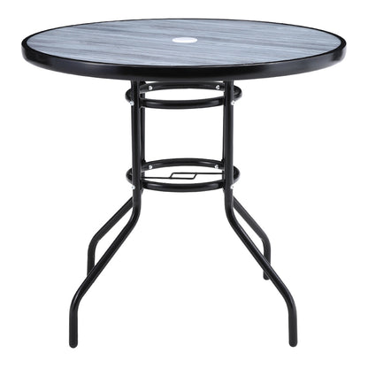 Round Garden Tempered Glass Wood Grain Coffee Table