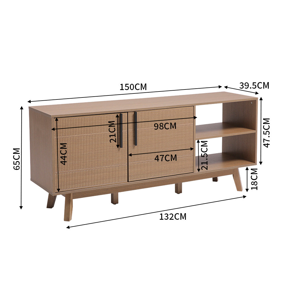 Wooden TV Stand with Storage Cabinet and Open Shelves