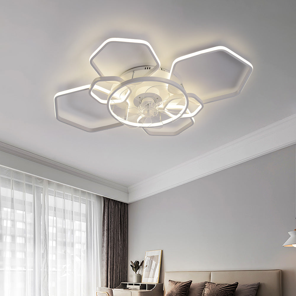 Geometrical Ceiling Mount LED Fan Light,White