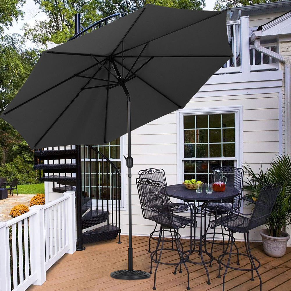 3M Black Parasol Umbrella Patio Sun Shade Crank Tilt with Round Base