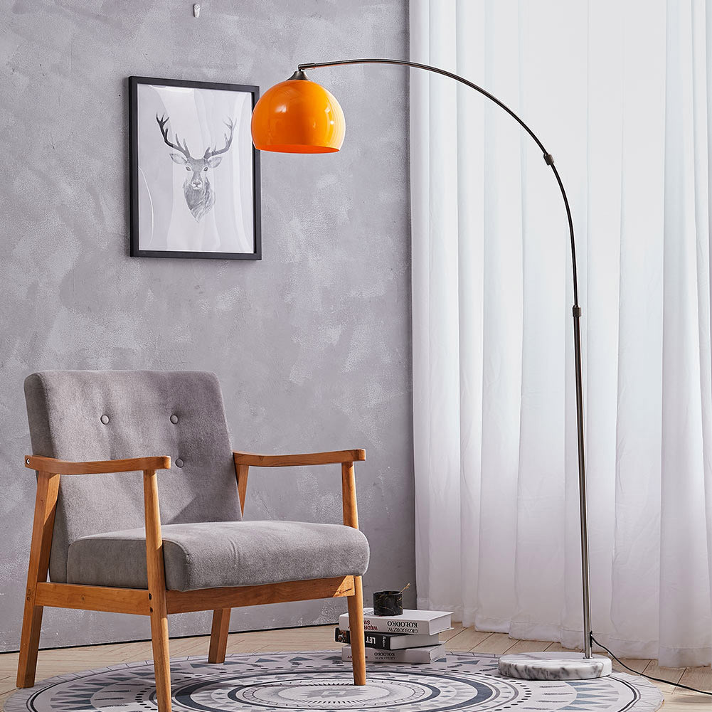 Arched Floor Lamp Tall Curved Design with Marble Base Orange Lampshade 145 to 220CM