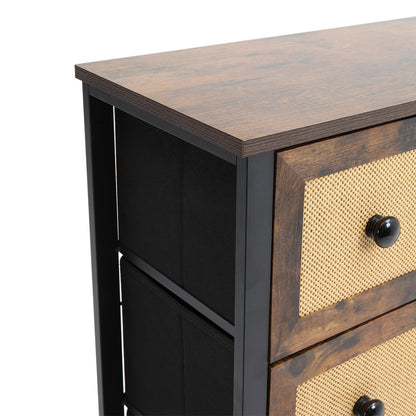 Rustic Rattan Storage Cabinet with Four Drawers