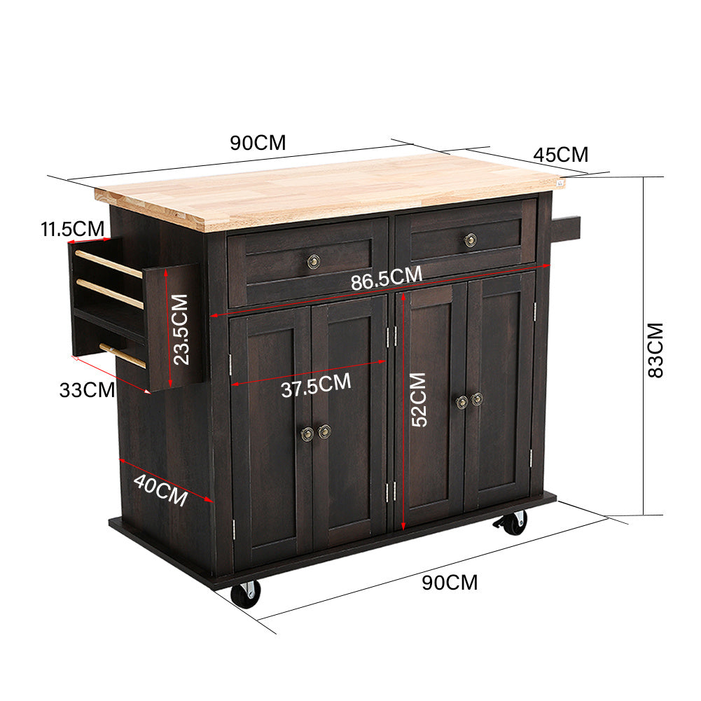 Wooden Kitchen Island Cart with Storage Cabinets