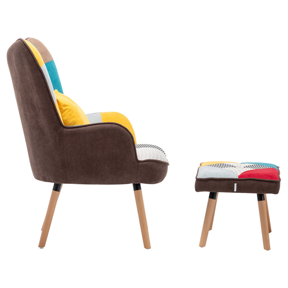 Multicolor Wingback Lounge Chair with Footstool and Pillow