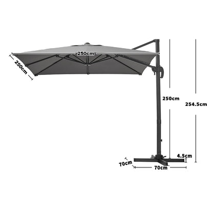 2.5M Dark Grey Garden Roma Tilting Aluminium Cantilever Parasol With Cross Base