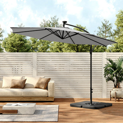 3M Large Garden Hanging LED Parasol Cantilever Sun Shade Banana Umbrella with Petal Base, Light Grey