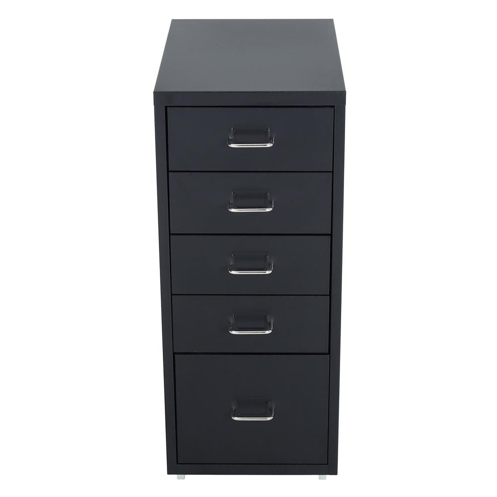 Office Rolling File Cabinet with 5 Drawers Shelf and Wheels, Black