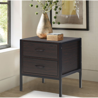 Dark Brown Retro Style Wooden Bedside Cabinet with 2 Drawers