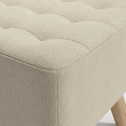 Beige Square Linen Upholstered Footstool with Wooden Legs