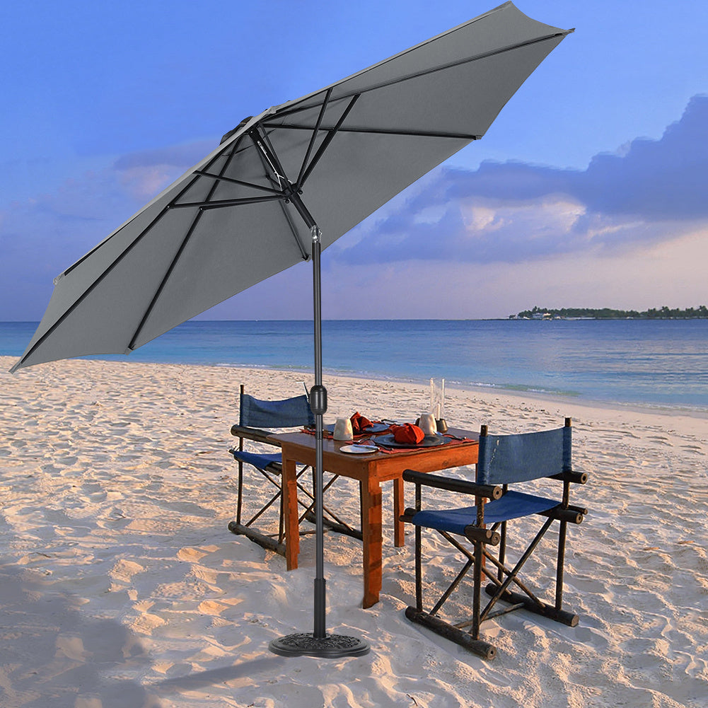 3M Dark Grey Parasol Umbrella Patio Sun Shade Crank Tilt with Round Base