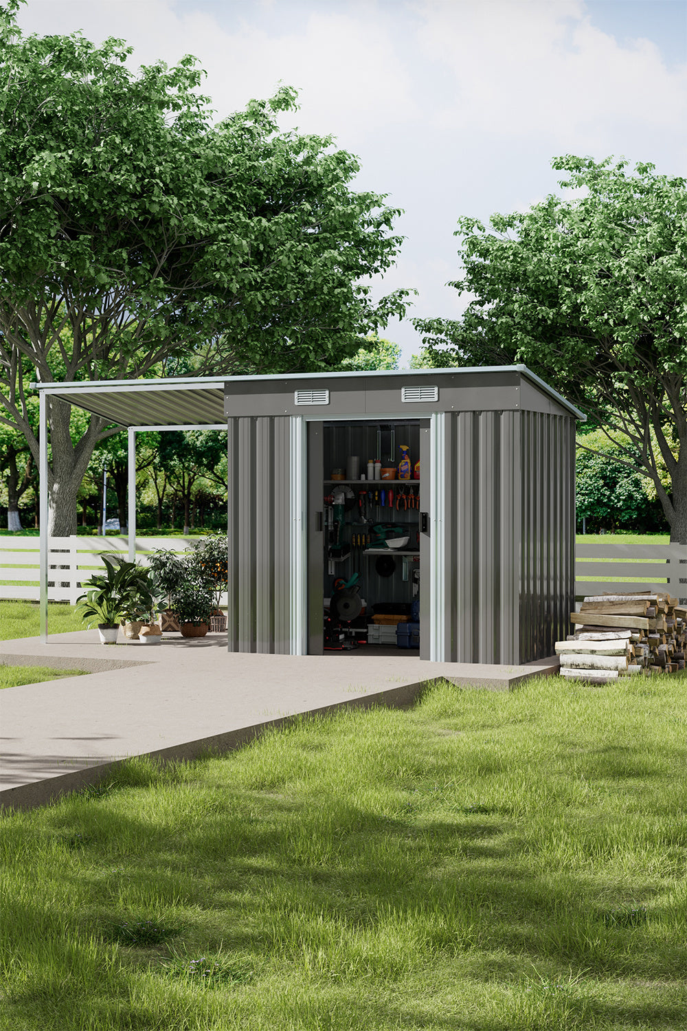 Outdoor Metal Storage Shed with Lean-to