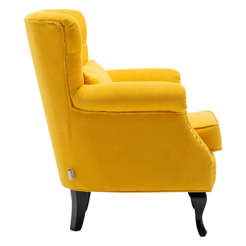 Chesterfield Armchair Thick Cushion with Lumbar Pillow, Yellow