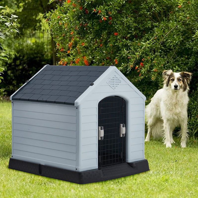 Grey Outdoor Waterproof Dog House with Air Vents and Door