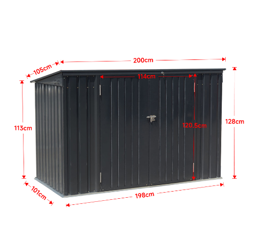 190CM Wide Steel Lockable Garden Bike Shed Bicycle Storage with Hinged Lid