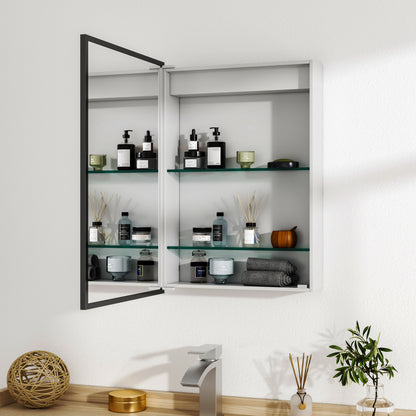 Black Framed LED Mirror Cabinet with Shaver Socket 500mm x 700mm