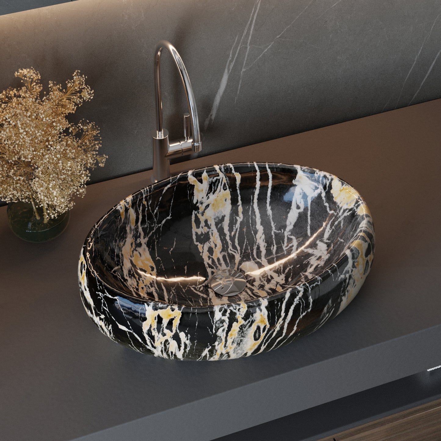 Bathroom Oval Countertop Basin Marble 48x34cm