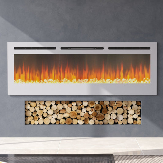 White Linear Electric Recessed Inset Fireplace with Overheat Protection