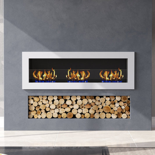 Wall-mounted 47-inch bioethanol fireplace with movable flames