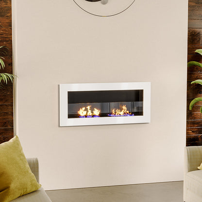 35-inch stainless steel ethanol fireplace that can be placed on the wall or set into a recess