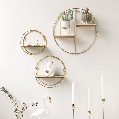 Bathroom Wall Shelf Gold Round Framed Storage Shelf