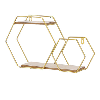 41.5cm 2-Tier Wall Floating Shelf with Gold Geometric Frame