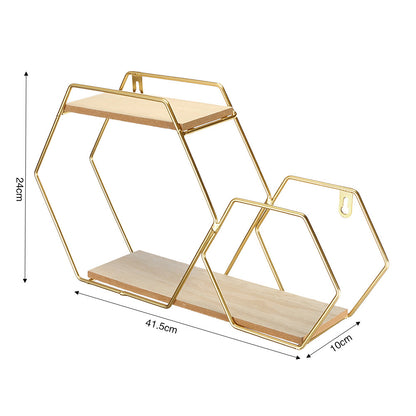 41.5cm 2-Tier Wall Floating Shelf with Gold Geometric Frame