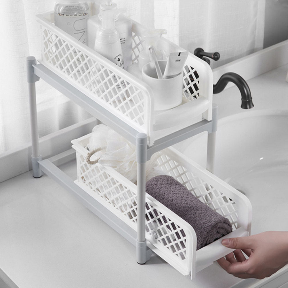 2-Tier Bathroom Storage Corner Organizer with Removable Baskets